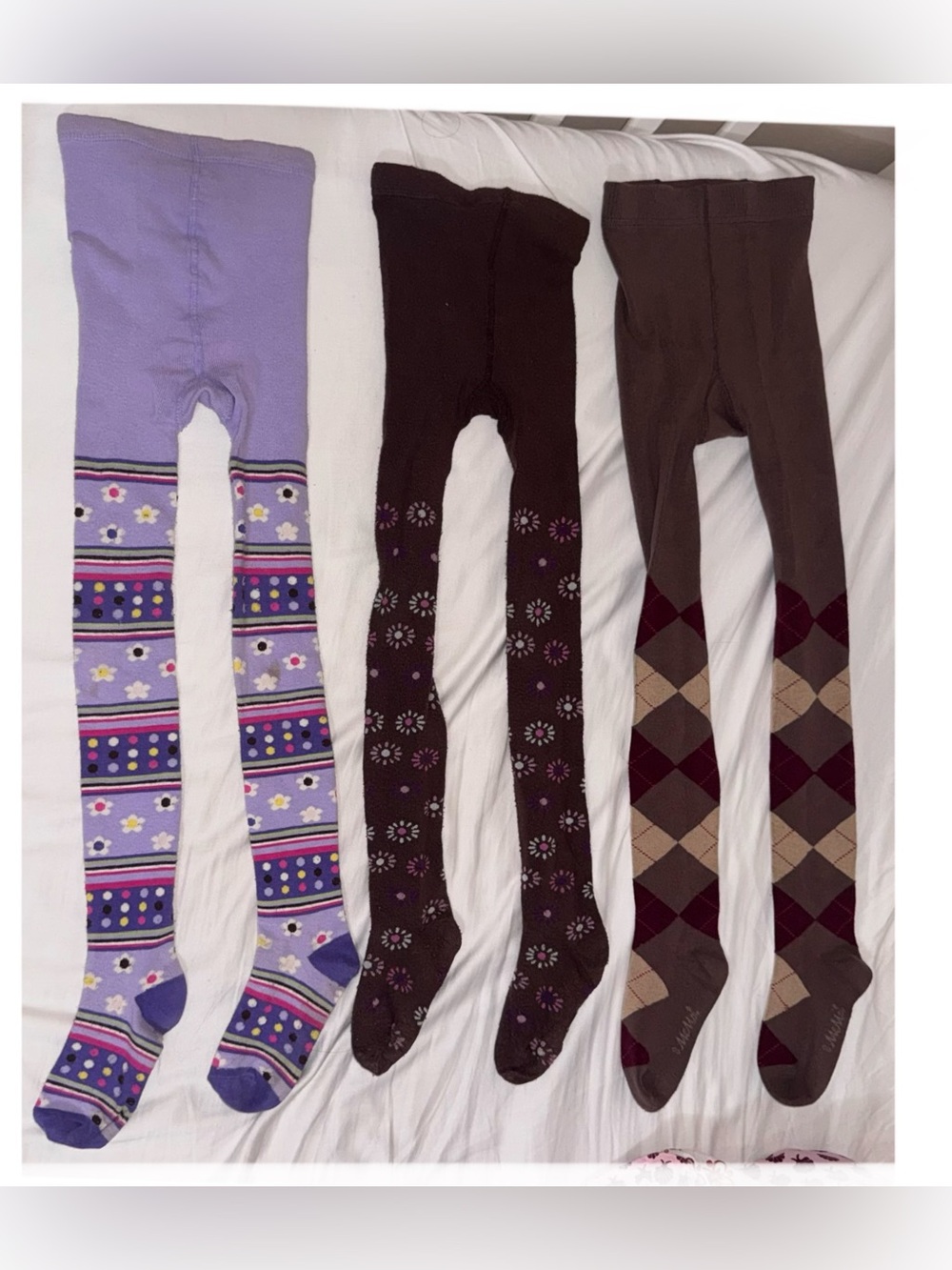 3 Kids Patterned Tights - Purple, Brown, Chocolate
